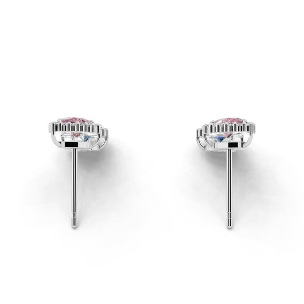 サイドから見たホワイトゴールド・プラチナカラーのヘイローデュオカラーダイヤモンドピアス、シルバー・K10・K18対応 ラボグロウンダイヤモンド使用