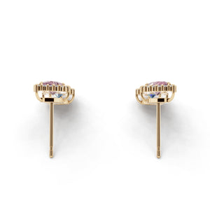 サイドから見たイエローゴールドカラーのヘイローデュオカラーダイヤモンドピアス、シルバー・K10・K18対応 ラボグロウンダイヤモンド使用