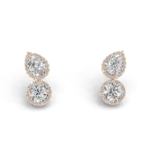 正面から見たピンクゴールド・プラチナカラーのヘイローデュオダイヤモンドピアス、シルバー・K10・K18対応 ラボグロウンダイヤモンド使用