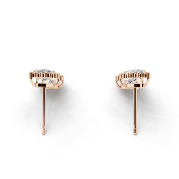 サイドから見たピンクゴールド・プラチナカラーのヘイローデュオダイヤモンドピアス、シルバー・K10・K18対応 ラボグロウンダイヤモンド使用