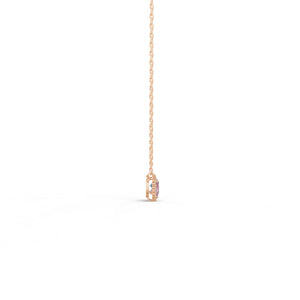 サイドから見たピンクゴールド・プラチナカラーのヘイローデュオカラーダイヤモンドネックレス、シルバー・K10・K18対応 ラボグロウンダイヤモンド使用