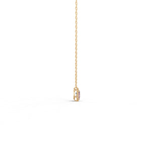 サイドから見たイエローゴールドカラーのヘイローデュオカラーダイヤモンドネックレス、シルバー・K10・K18対応 ラボグロウンダイヤモンド使用