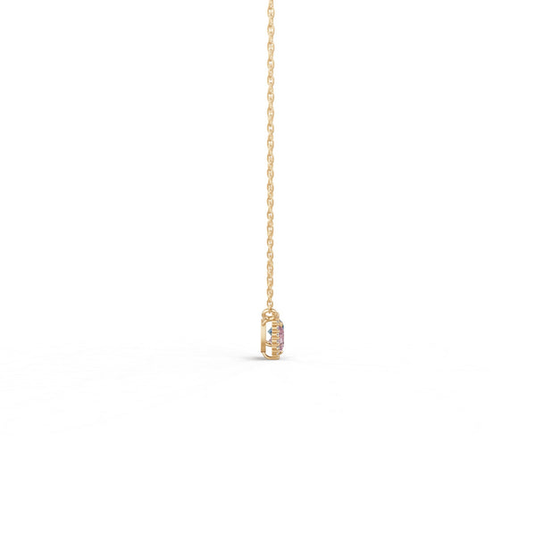 サイドから見たイエローゴールドカラーのヘイローデュオカラーダイヤモンドネックレス、シルバー・K10・K18対応 ラボグロウンダイヤモンド使用