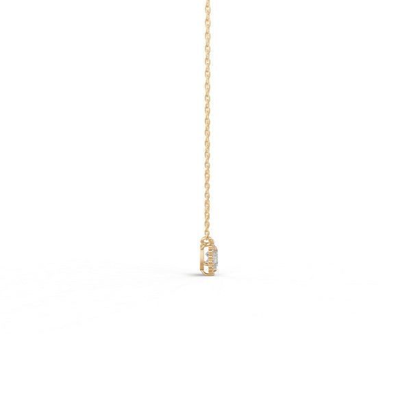 サイドから見たイエローゴールドカラーのヘイローデュオダイヤモンドネックレス、シルバー・K10・K18対応 ラボグロウンダイヤモンド使用