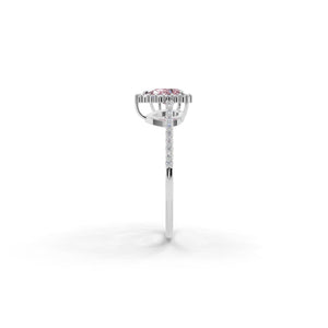 サイドから見たホワイトゴールド・プラチナカラーのヘイローデュオカラーダイヤモンドリング、シルバー・K10・K18対応 ラボグロウンダイヤモンド使用