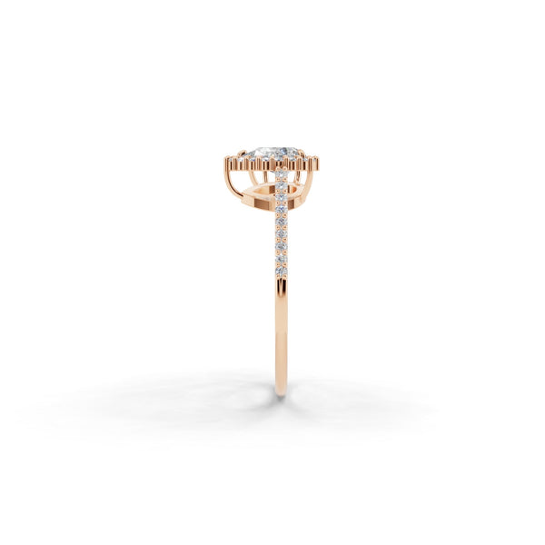 サイドから見たピンクゴールドカラーのヘイローデュオダイヤモンドリング、シルバー・K10・K18対応 ラボグロウンダイヤモンド使用