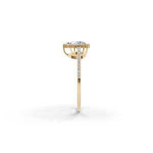 サイドから見たイエローゴールドカラーのヘイローデュオダイヤモンドリング、シルバー・K10・K18対応 ラボグロウンダイヤモンド使用