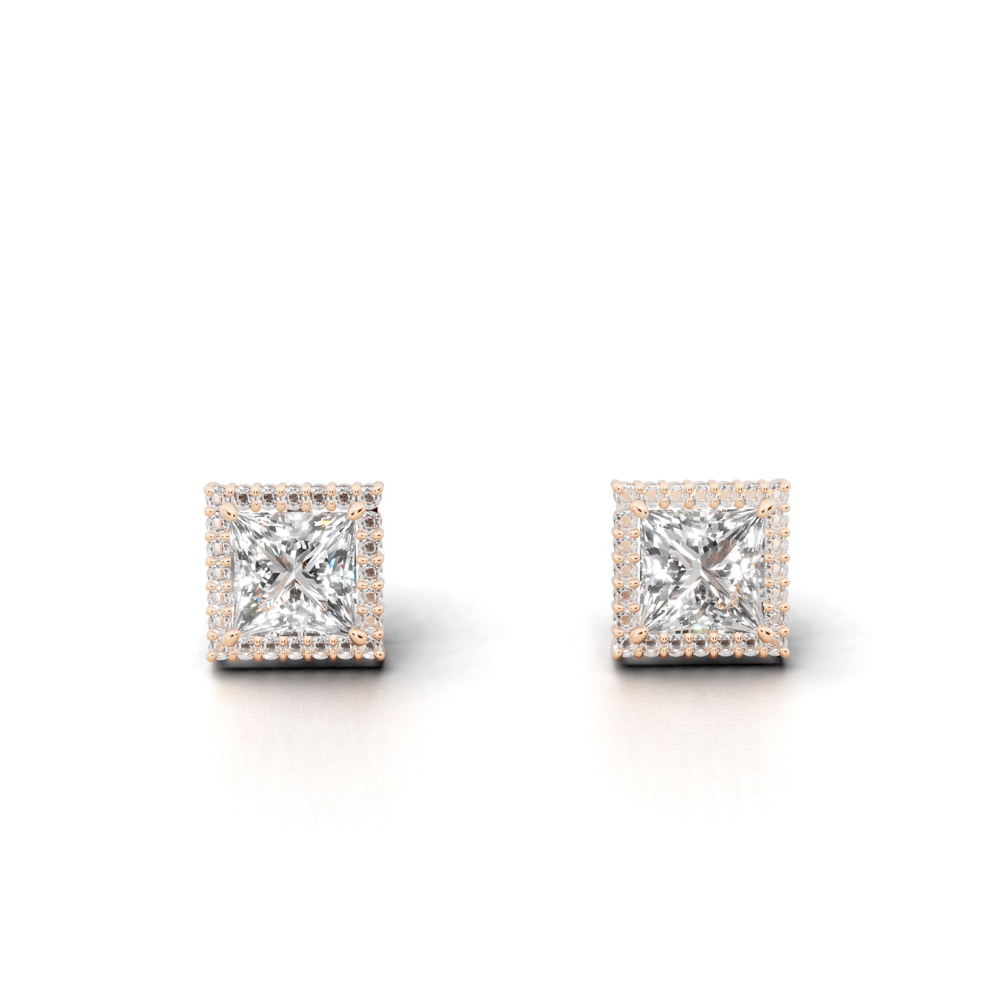 プリンセスカット ヘイロー ダイヤモンド ピアス｜0.3ct?1.0ct ラボ