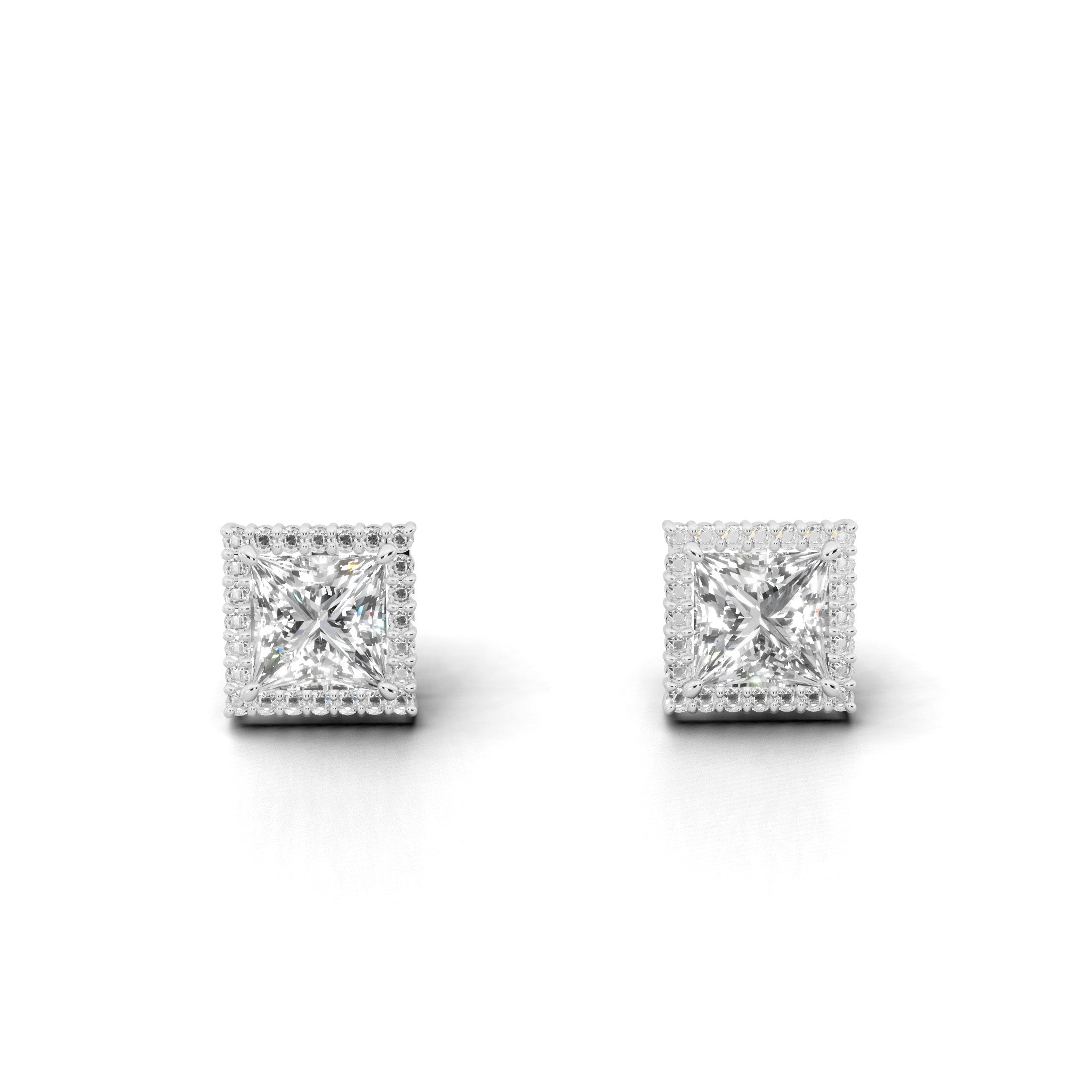 プリンセスカット ヘイロー ダイヤモンド ピアス｜0.3ct?1.0ct ラボ